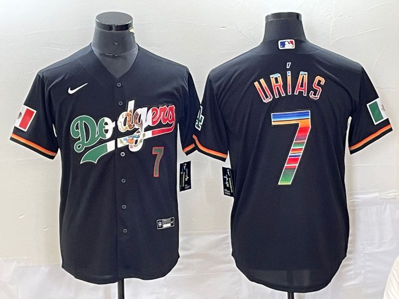 Men Los Angeles Dodgers #7 Urias Black rainbow Nike Game MLB Jersey style 5